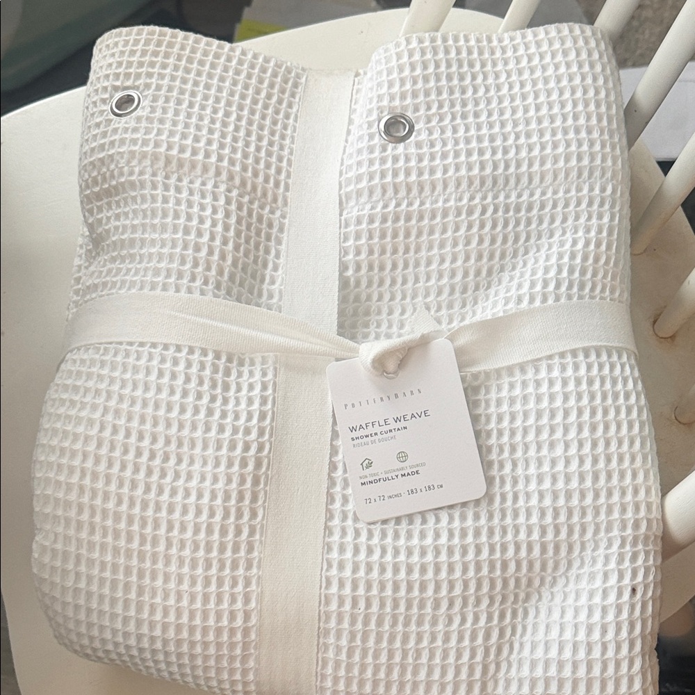 Pottery Barn Waffle Weave White Shower Curtain